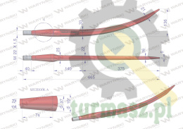 Ząb ładowacza czerwony wygięty zamykający L- 680 mm chwytak (krokodyl) zas. 5193-FT89K Tur WARYŃSKI W9132-680K