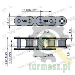 Łańcuch rolkowy 10B-1-154Ps napęd podbieracza zastosowanie Prasa Kostka Sipma 5223880710 Waryński