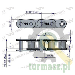 Łańcuch rolkowy 12B-1-54Ps podajnika zastosowanie Prasa Zwijka Sipma 5270038000 Waryński