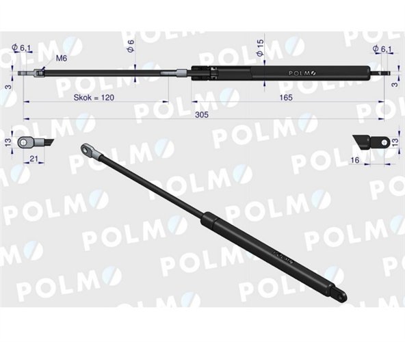 Siłownik maski silnika L max. 305mm 4272076M0P MASSEY FERGUSON POLMO