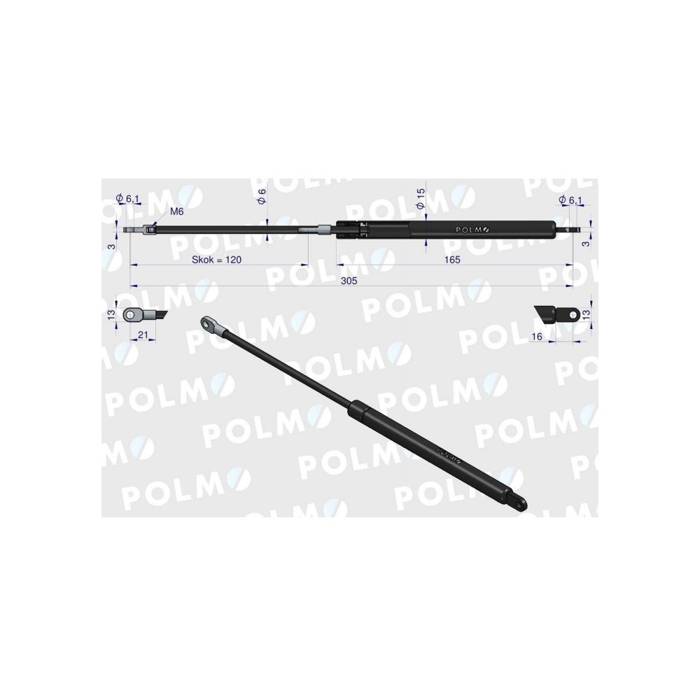 Siłownik maski silnika L max. 305mm 4272076M0P MASSEY FERGUSON POLMO