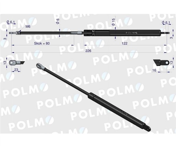 Siłownik maski silnika L max. 226mm 4274598M0P MASSEY FERGUSON POLMO