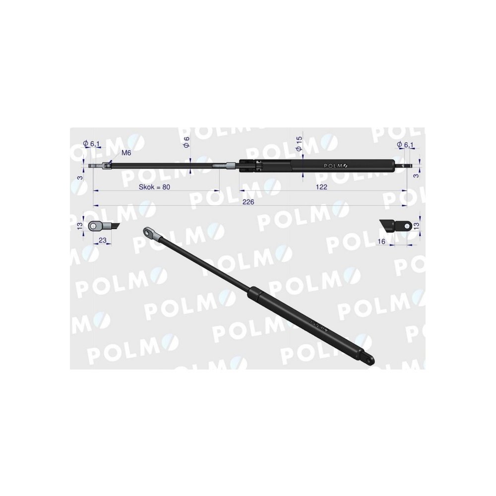 Siłownik maski silnika L max. 226mm 4274598M0P MASSEY FERGUSON POLMO