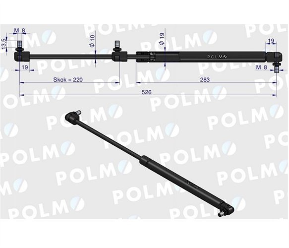 Siłownik L max. 526mm 4274843M1P MASSEY FERGUSON POLMO