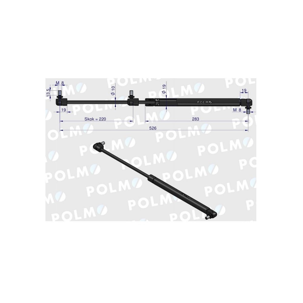 Siłownik L max. 526mm 4274843M1P MASSEY FERGUSON POLMO