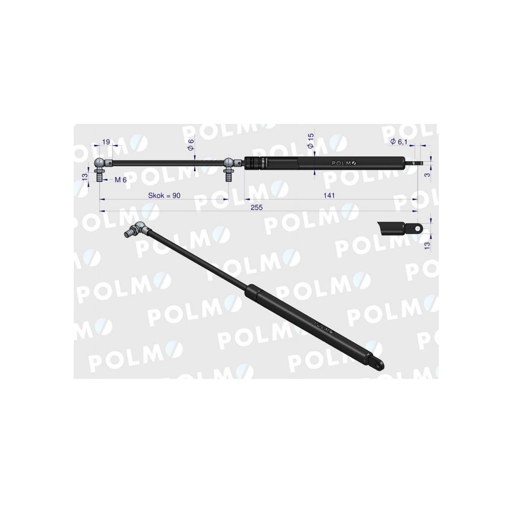 Siłownik szyba tylna, Szyberdach L max. 255mm 4316668P DEUTZ POLMO