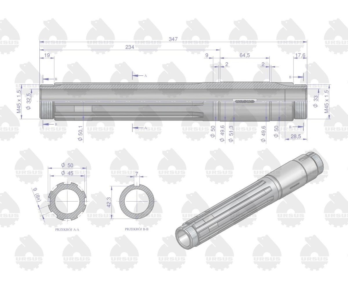 Wałek pośredni skrzyni biegów C-330M ORYGINAŁ URSUS