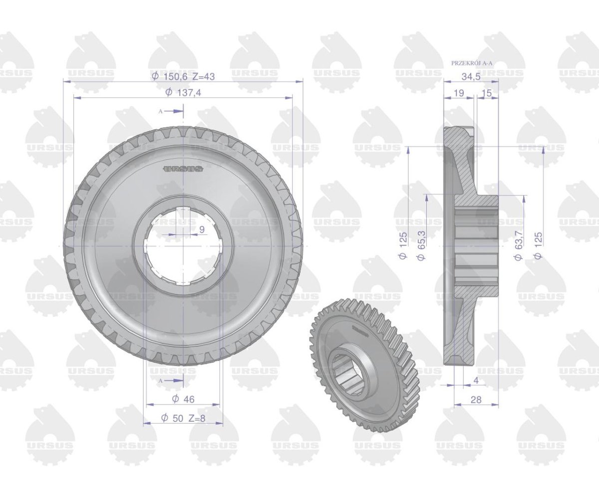 Koło zębate stałego zazębienia C-330M ORYGINAŁ URSUS