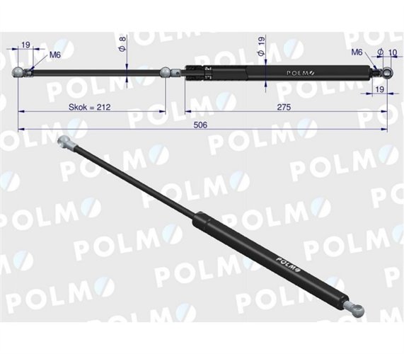 Siłownik szyby przedniej tylnej L max. 506mm 4399080P DEUTZ POLMO