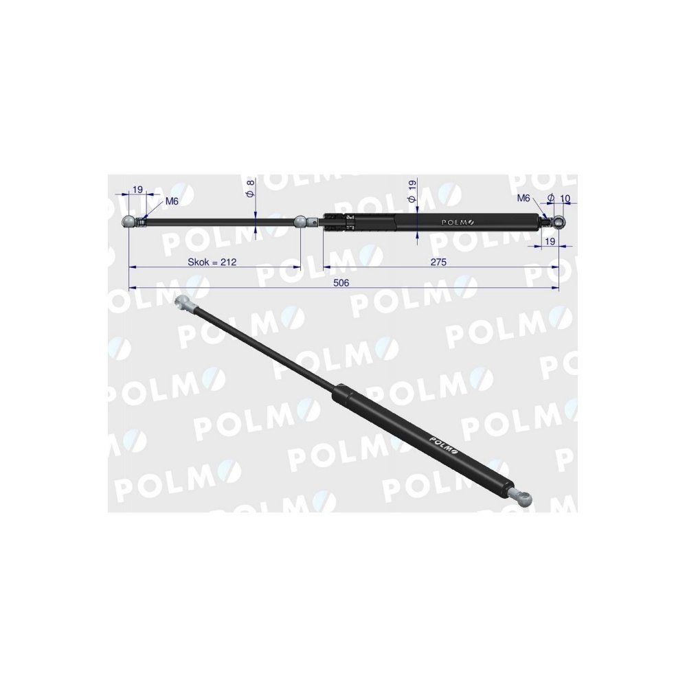 Siłownik szyby przedniej tylnej L max. 506mm 4399080P DEUTZ POLMO