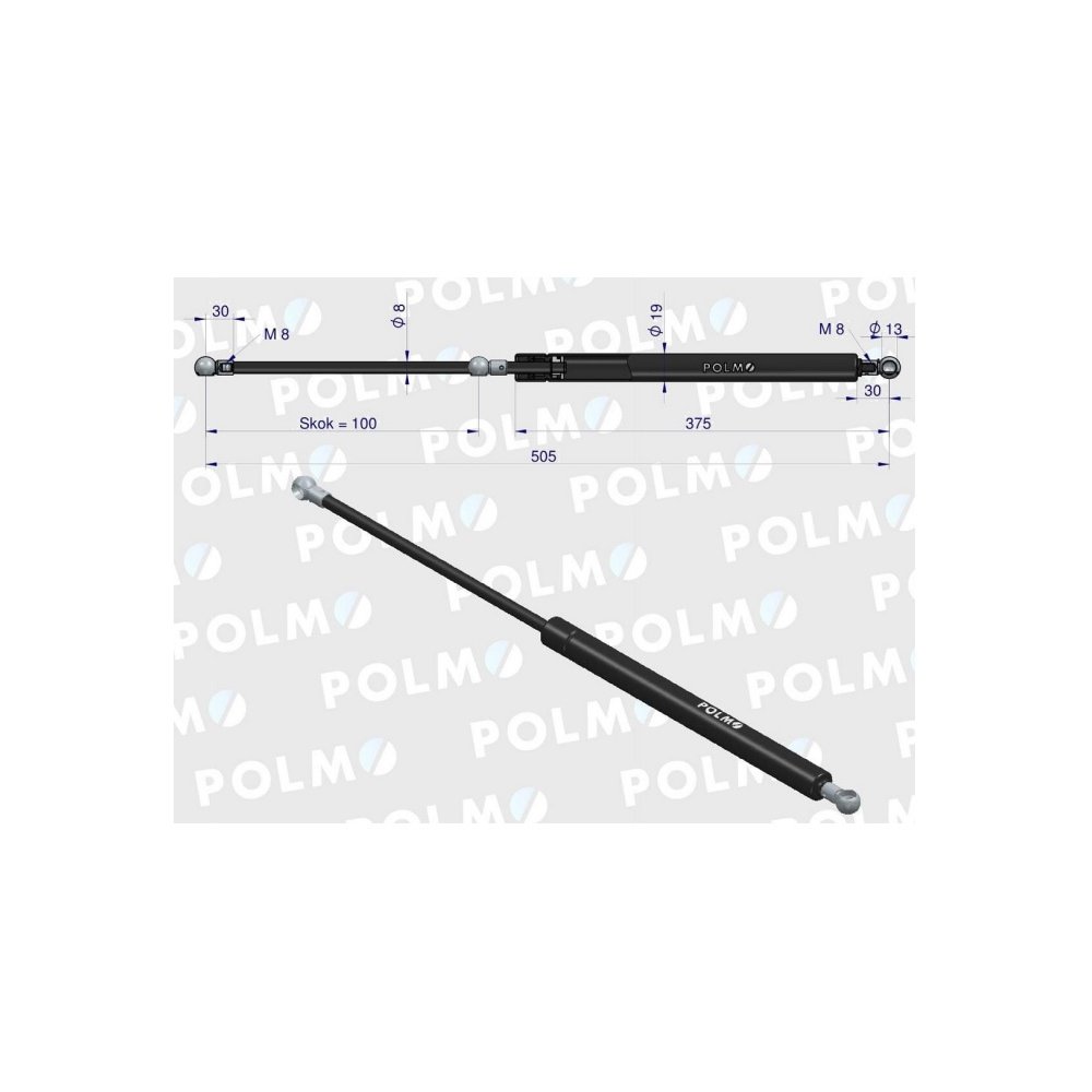 Siłownik szyby przedniej tylnej drzwi L max. 505mm 4402638P DEUTZ LAMBORGHINI SAME POLMO