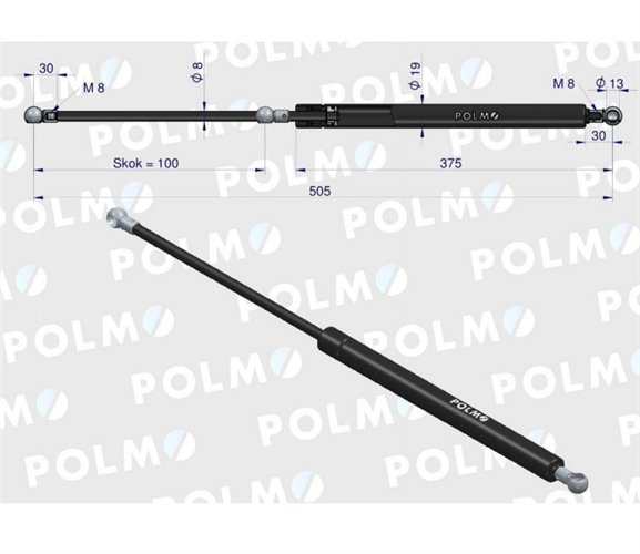 Siłownik drzwi L max. 505mm 4403123P DEUTZ POLMO