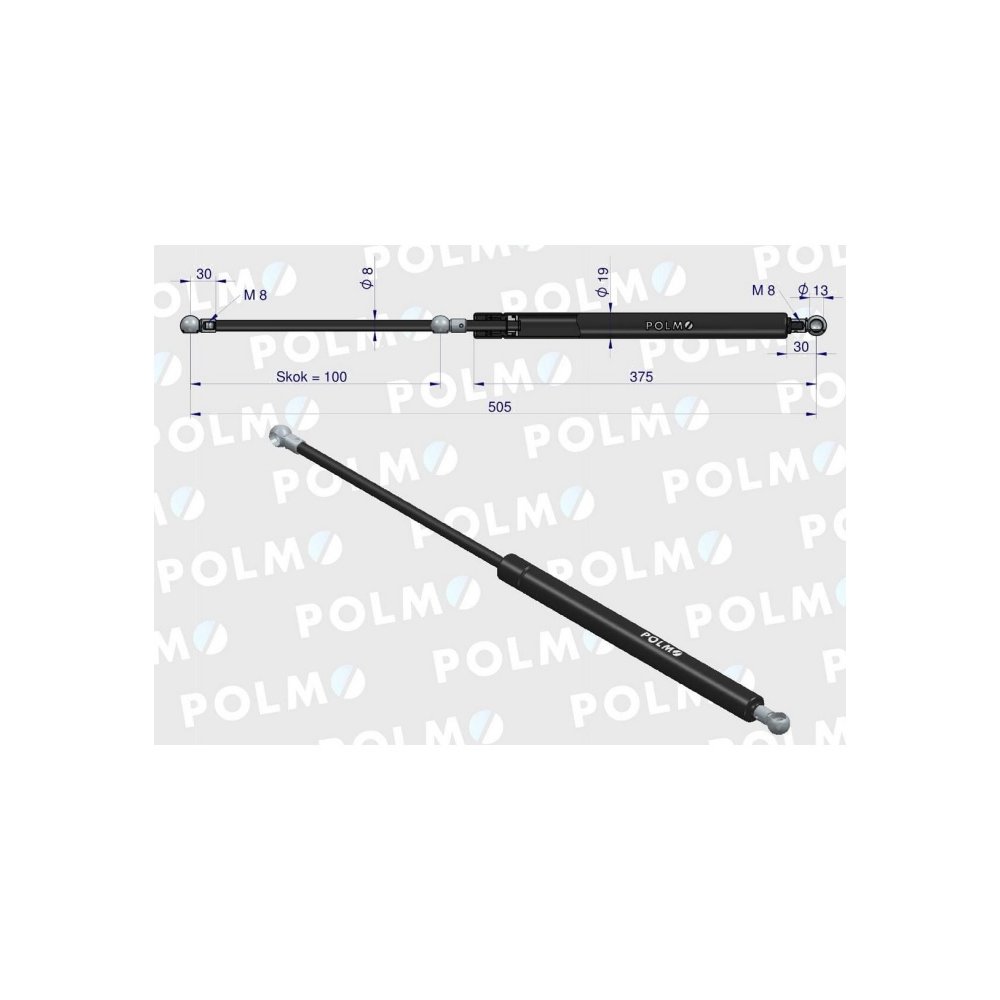 Siłownik drzwi L max. 505mm 4403123P DEUTZ POLMO