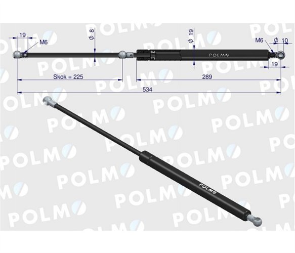 Siłownik szyby przedniej tylnej L max. 534mm 4415238P DEUTZ HÜRLIMANN POLMO