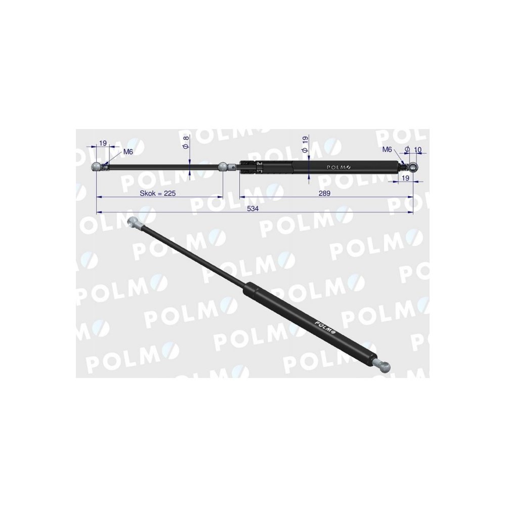 Siłownik szyby przedniej tylnej L max. 534mm 4415238P DEUTZ HÜRLIMANN POLMO