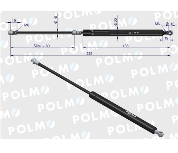 Siłownik drzwi L max. 239mm 4428680P DEUTZ HÜRLIMANN LAMBORGHINI SAME POLMO