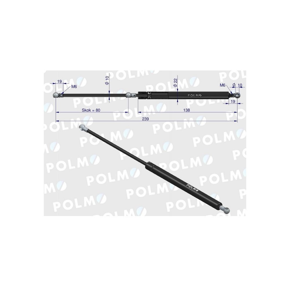 Siłownik drzwi L max. 239mm 4428680P DEUTZ HÜRLIMANN LAMBORGHINI SAME POLMO