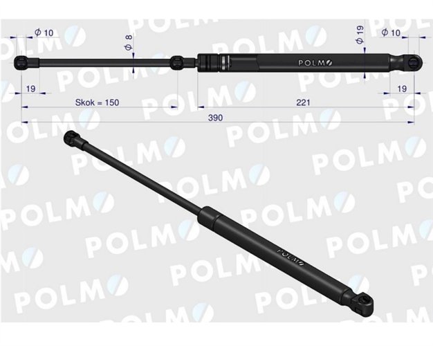 Siłownik szyby tylnej L max. 390mm 44910537P CASE IH NEW HOLLAND STEYR POLMO