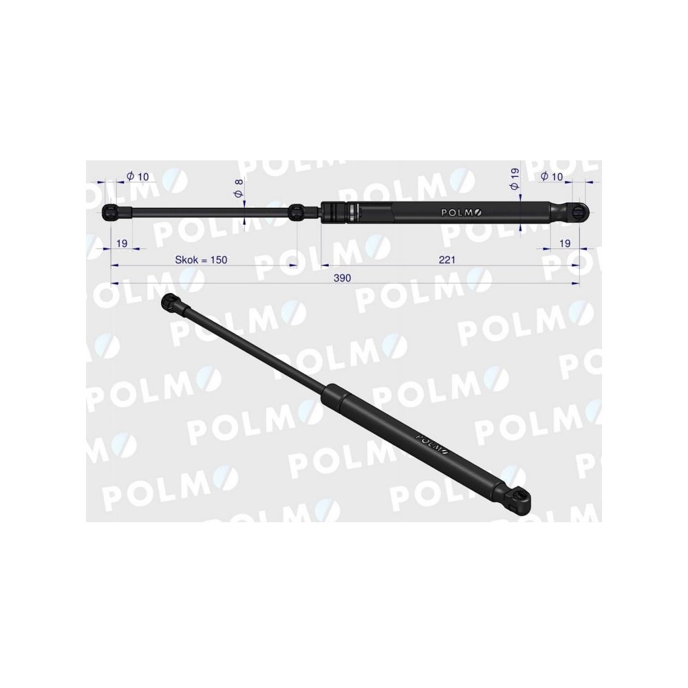 Siłownik szyby tylnej L max. 390mm 44910537P CASE IH NEW HOLLAND STEYR POLMO