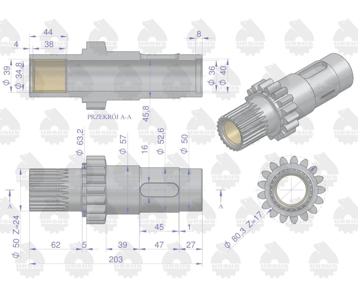 Wałek reduktora kompletny C-360 ORYGINAŁ URSUS