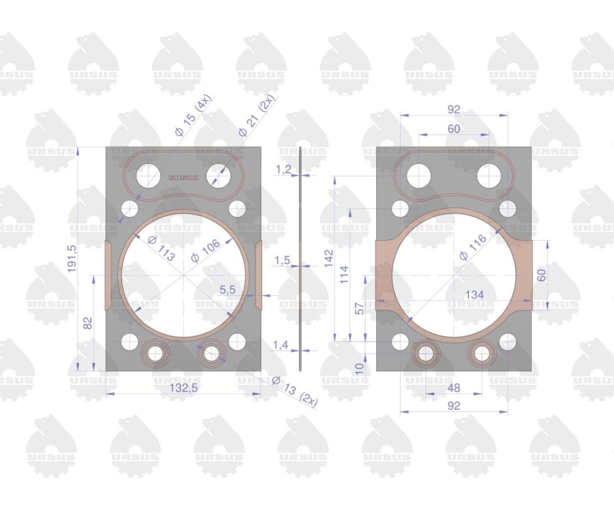Uszczelka głowicy okuta miedzią z silikonem 46505130 C-360 ORYGINAŁ URSUS ( sprzedawane po 4 )