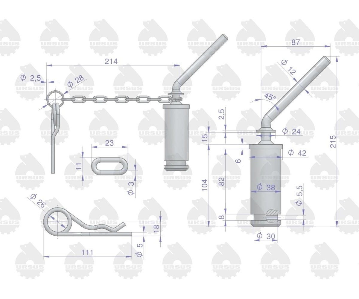 Sworzeń haka zaczepu górnego C-360 ORYGINAŁ URSUS
