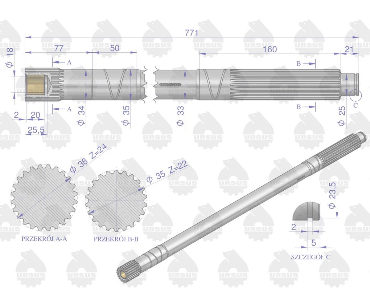 Wałek przekaźnika mocy z tuleją C-360 ORYGINAŁ URSUS