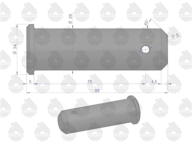 Sworzeń wspornika dźwigni dolnych 42371450 C-330 ORYGINAŁ URSUS