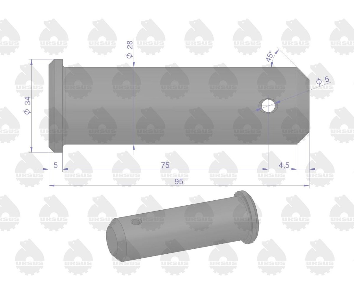 Sworzeń wspornika dźwigni dolnych 42371450 C-330 ORYGINAŁ URSUS