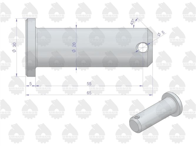 Sworzeń mocowania wieszaka L.P część dolna C-330 C-360 ORYGINAŁ URSUS