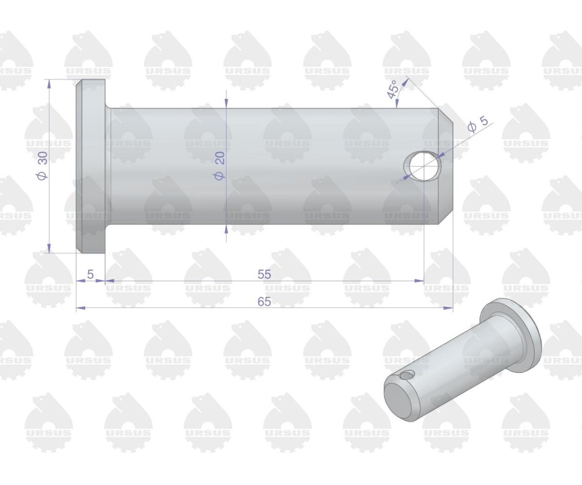 Sworzeń mocowania wieszaka L.P część dolna C-330 C-360 ORYGINAŁ URSUS