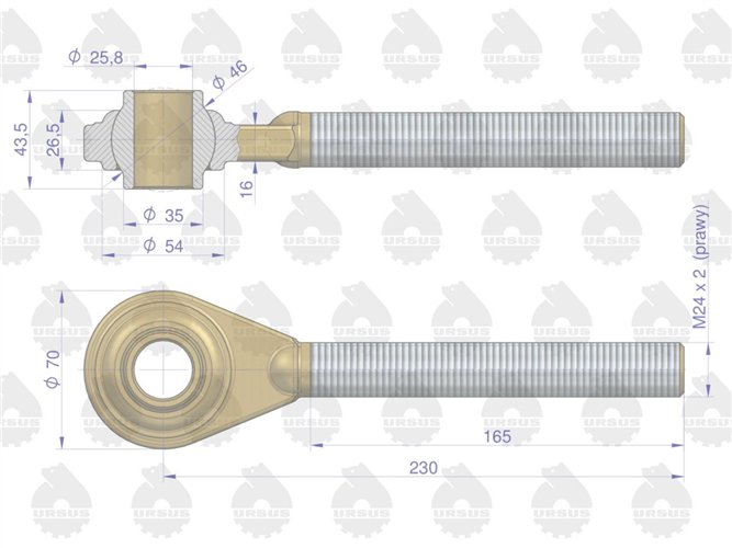 Główka łącznika centralnego Prawa C-360 ORYGINAŁ URSUS