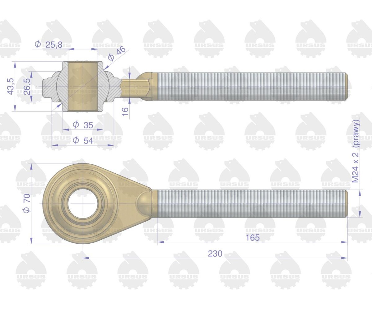 Główka łącznika centralnego Prawa C-360 ORYGINAŁ URSUS