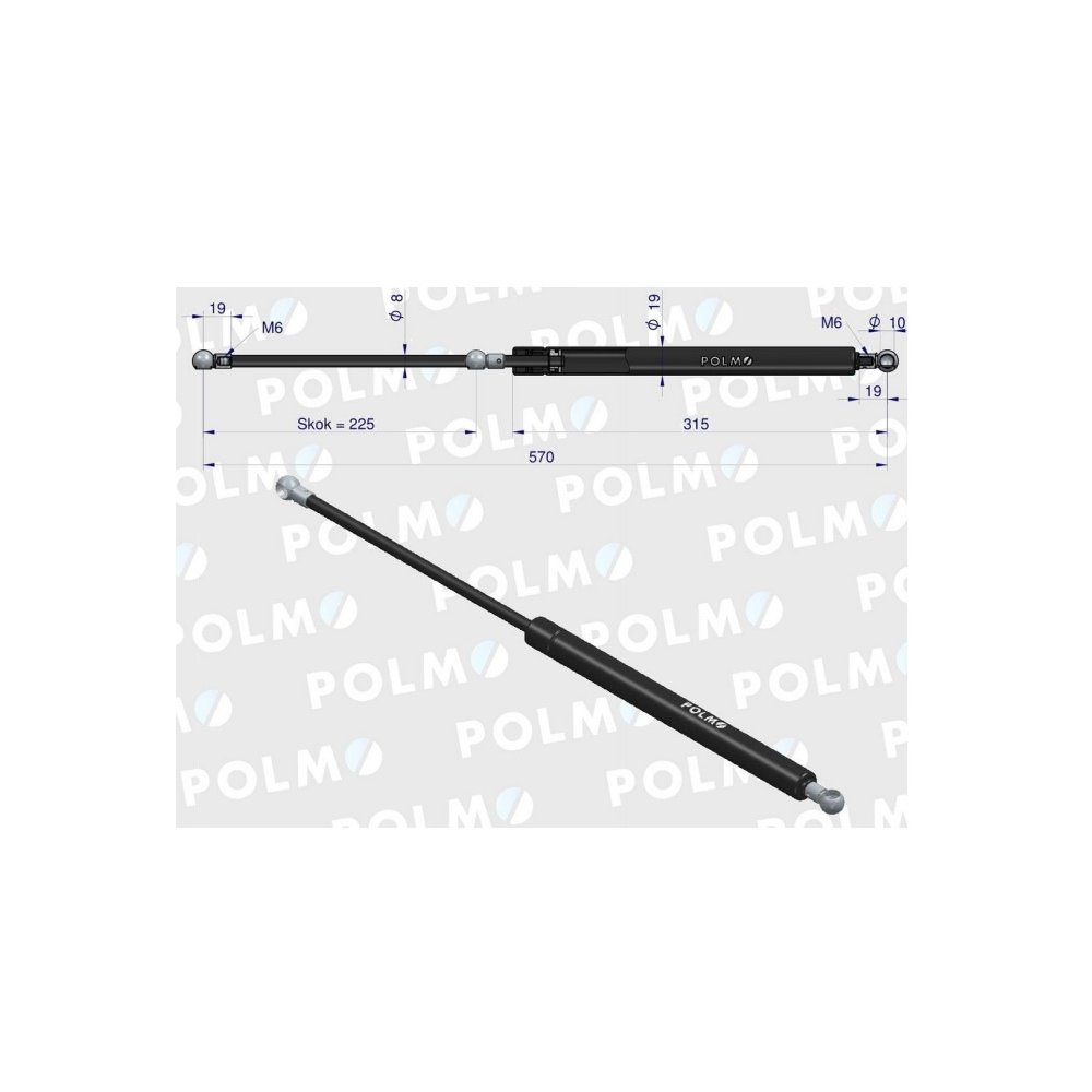 Siłownik szyby przedniej szyby tylnej L max. 570mm 47126774P CASE IH NEW HOLLAND POLMO