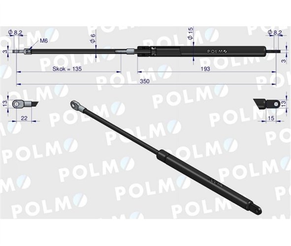 Siłownik szyby tylnej L max. 350mm 65426002 MERLO POLMO