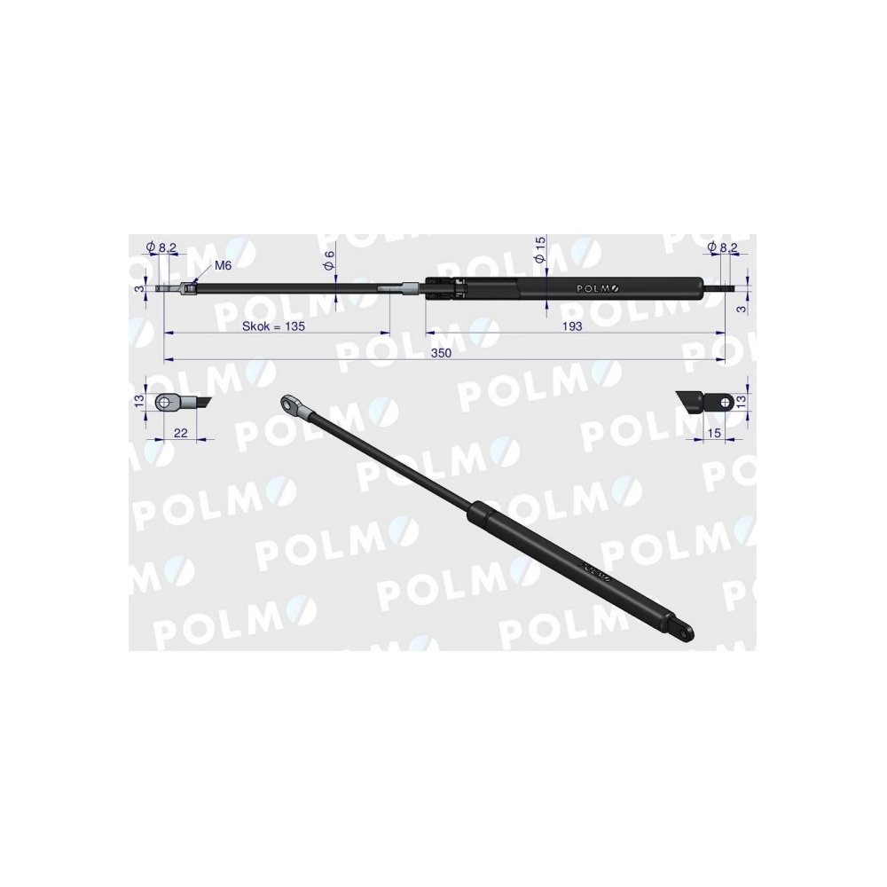 Siłownik szyby tylnej L max. 350mm 65426002 MERLO POLMO