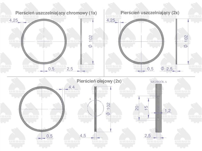 Komplet pierścieni tłokowych silnika na 1-tłok K11437. K1-1312-000 C-330 PREMIUM ORYGINAŁ URSUS