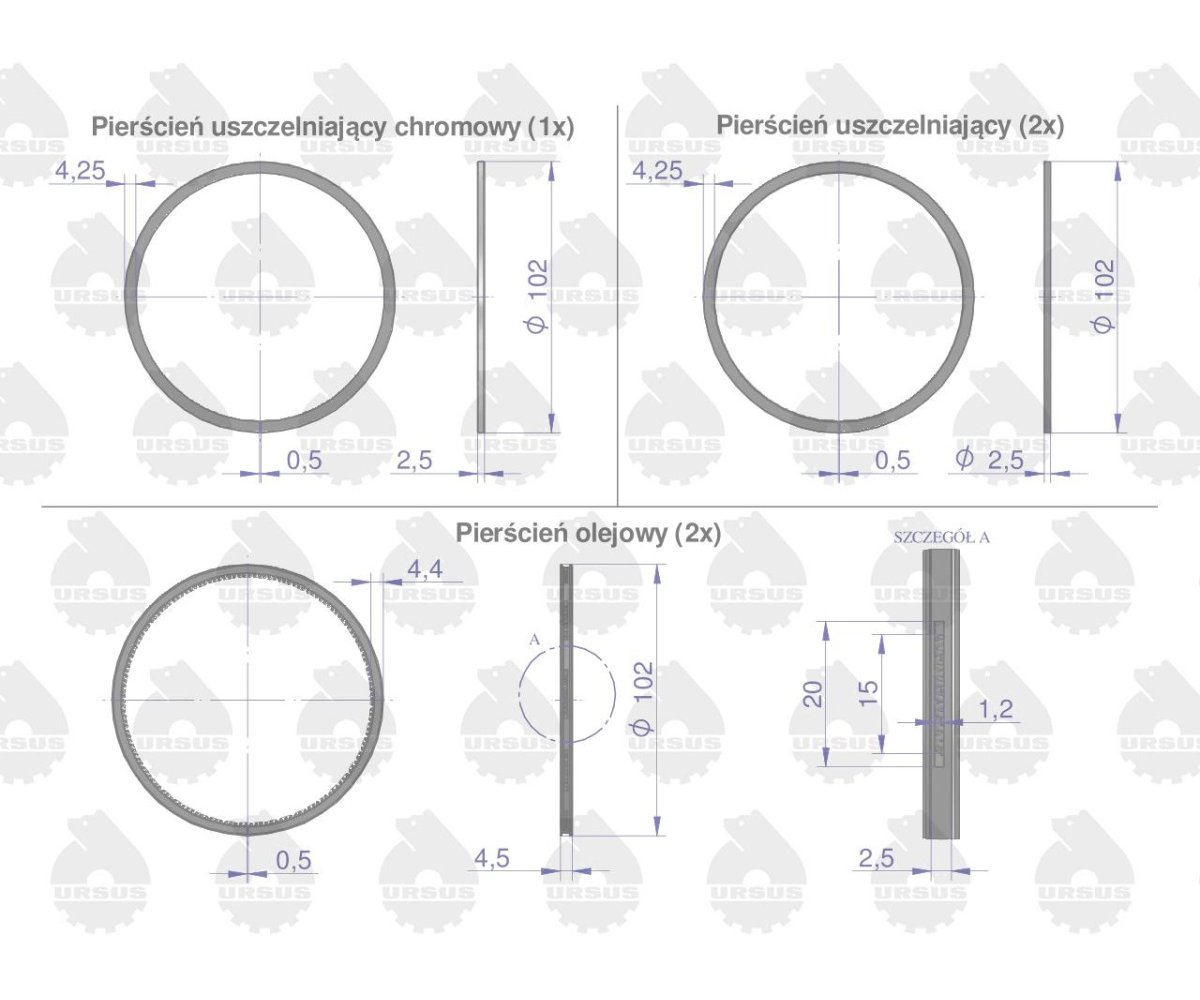 Komplet pierścieni tłokowych silnika na 1-tłok K11437. K1-1312-000 C-330 PREMIUM ORYGINAŁ URSUS