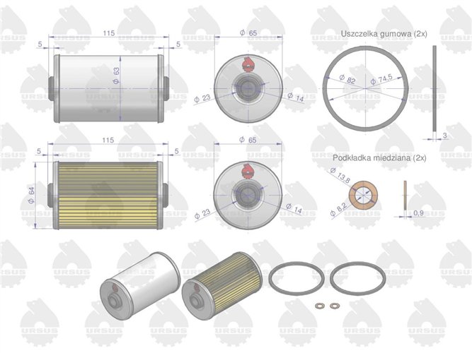 Komplet wkładów filtra paliwa KWP010X C-330/360/385 pakowane po 10szt ORYGINAŁ URSUS