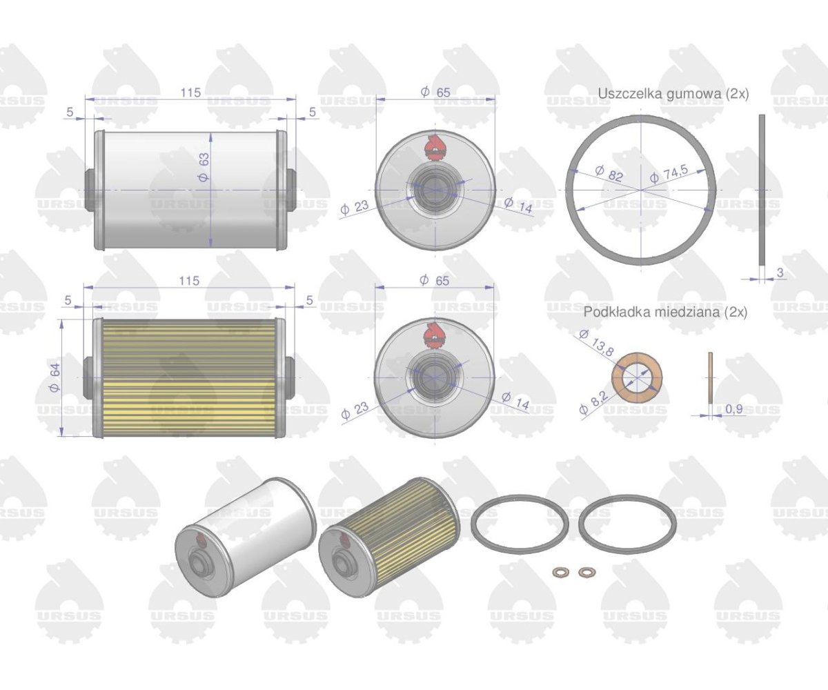 Komplet wkładów filtra paliwa KWP010X C-330/360/385 pakowane po 10szt ORYGINAŁ URSUS