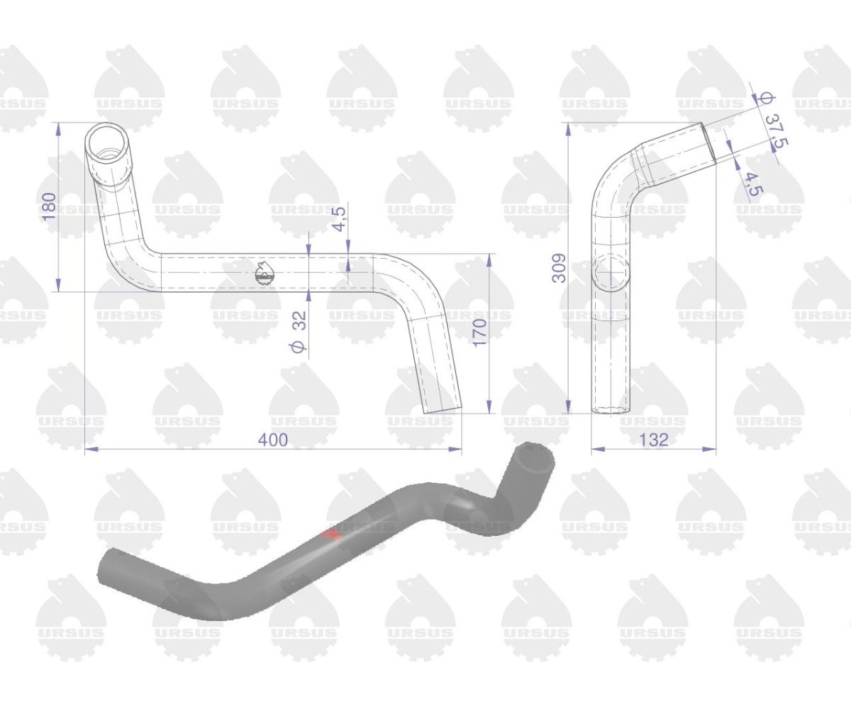 Przewód gumowy dolny chłodnicy zbrojony płótnem C-330 (rura wody) ORYGINAŁ URSUS