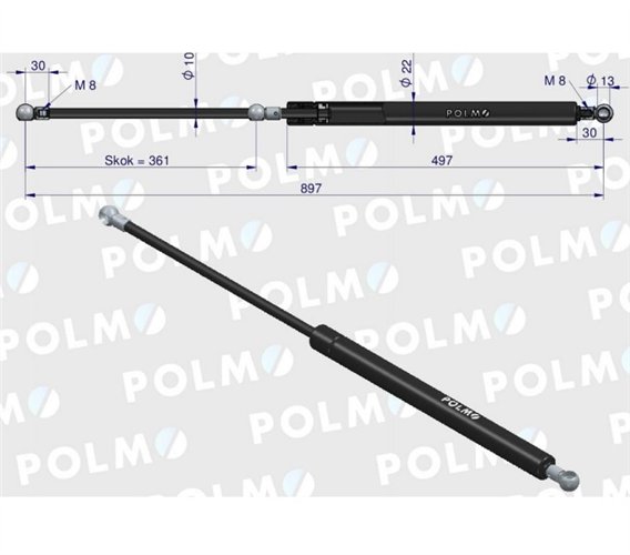 Siłownik L max. 897mm 5016579M1P MASSEY FERGUSON POLMO