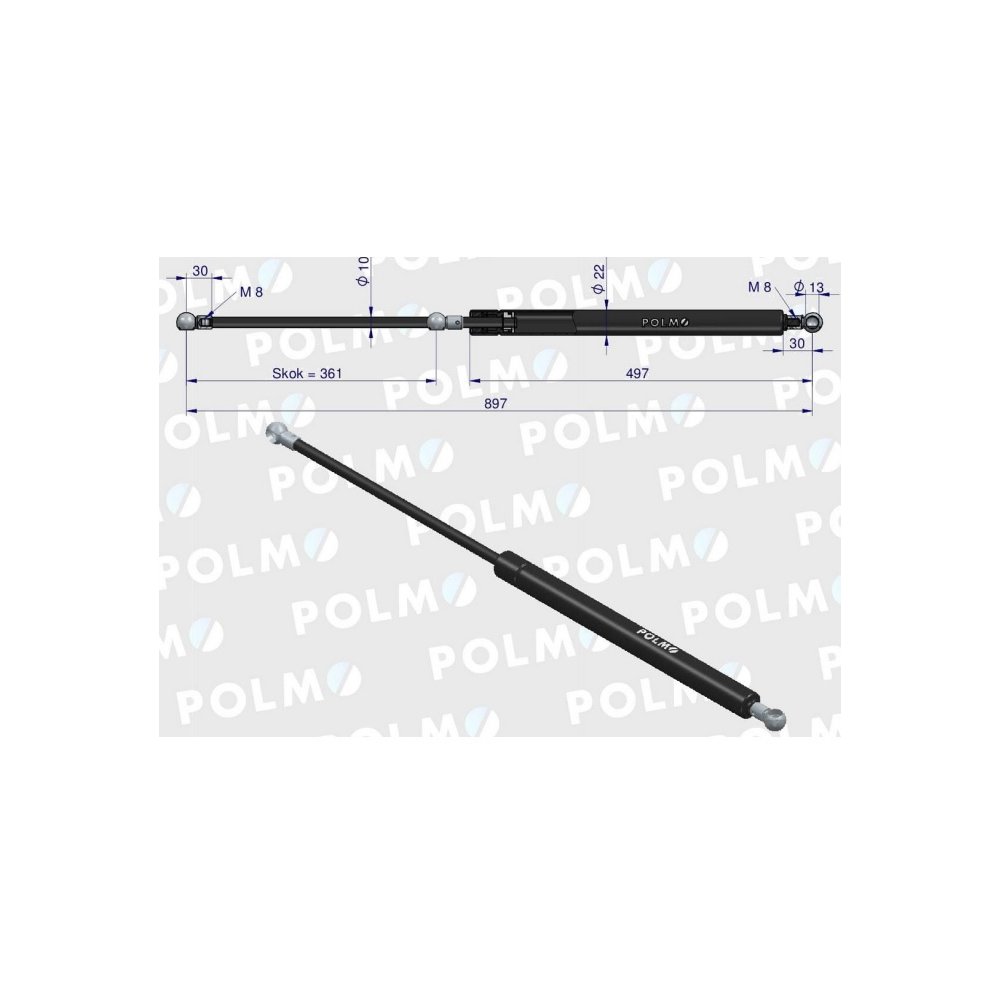 Siłownik L max. 897mm 5016579M1P MASSEY FERGUSON POLMO