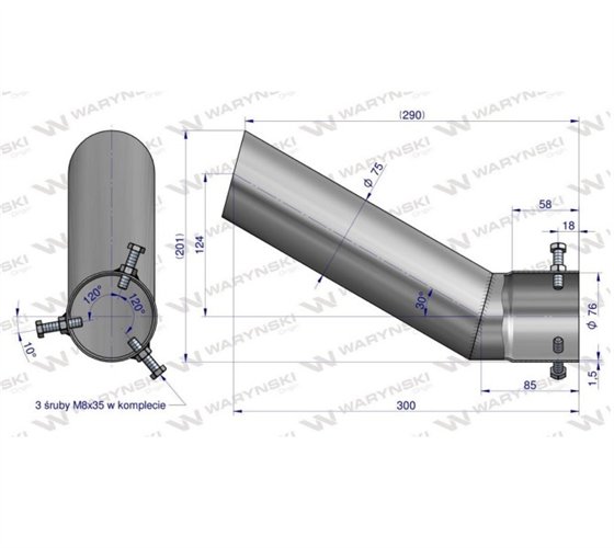 Rura do tłumika 5040390070.1P,504039012/0 wygięta końcówka Bizon WARYŃSKI