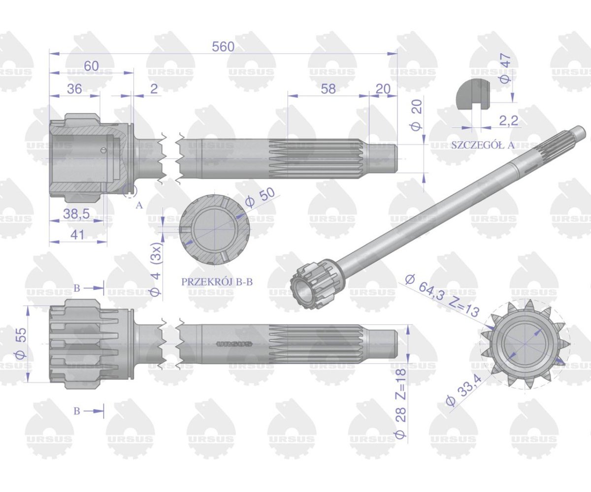 Wałek sprzęgłowy I stopnia (nowy typ) C-360 ORYGINAŁ URSUS