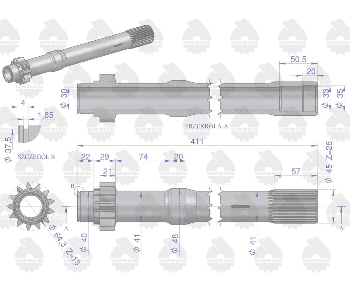 Wałek sprzęgłowy przekaźnika II stopnia C-360 ORYGINAŁ URSUS