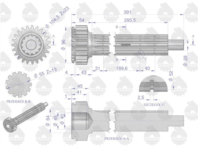 Wałek główny st. typ C-360 ORYGINAŁ URSUS