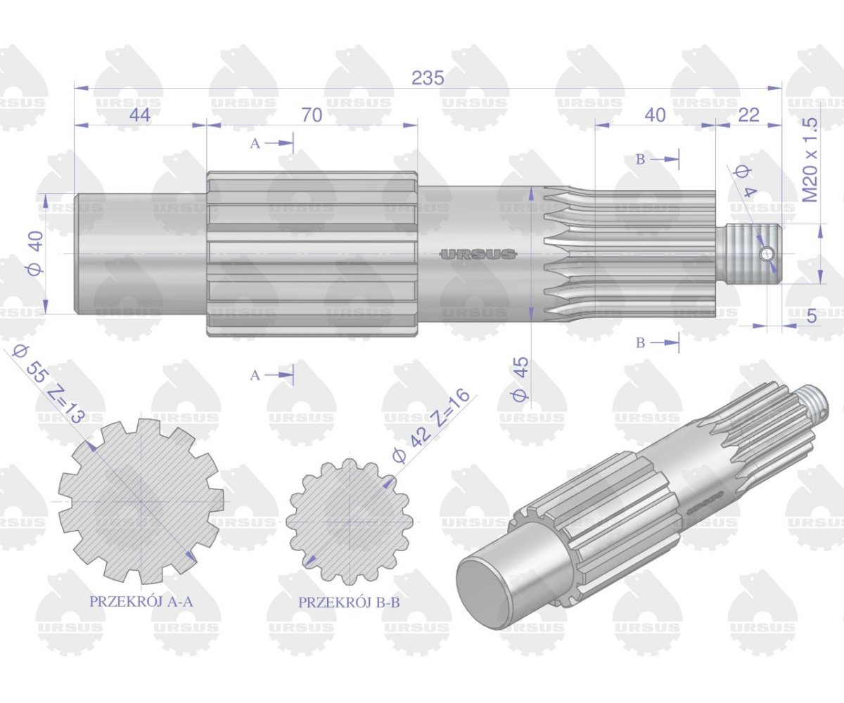 Wałek koła atakującego (stary typ) C-360 ORYGINAŁ URSUS