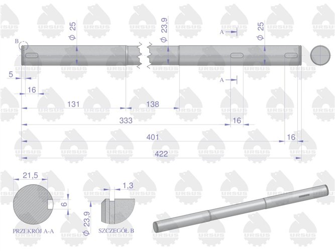 Wałek pedałów C-360 ORYGINAŁ URSUS