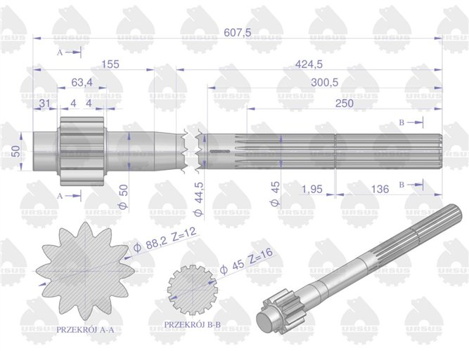Półoś st. typ 12 zębów C-360 ORYGINAŁ URSUS